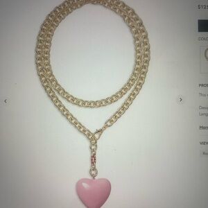 Roxanne Assoulin Puffy Heart Gold Necklace with Pink Pendant